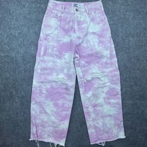 Tiger Mist Jeans Womens Small Barrel Baggy Thrashed Raw Tie Dye Horseshoe HipHop